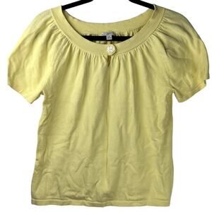 J.Jill Short Sleeve Lightweight Yellow Sweater Women's Size Medium Botton Detail
